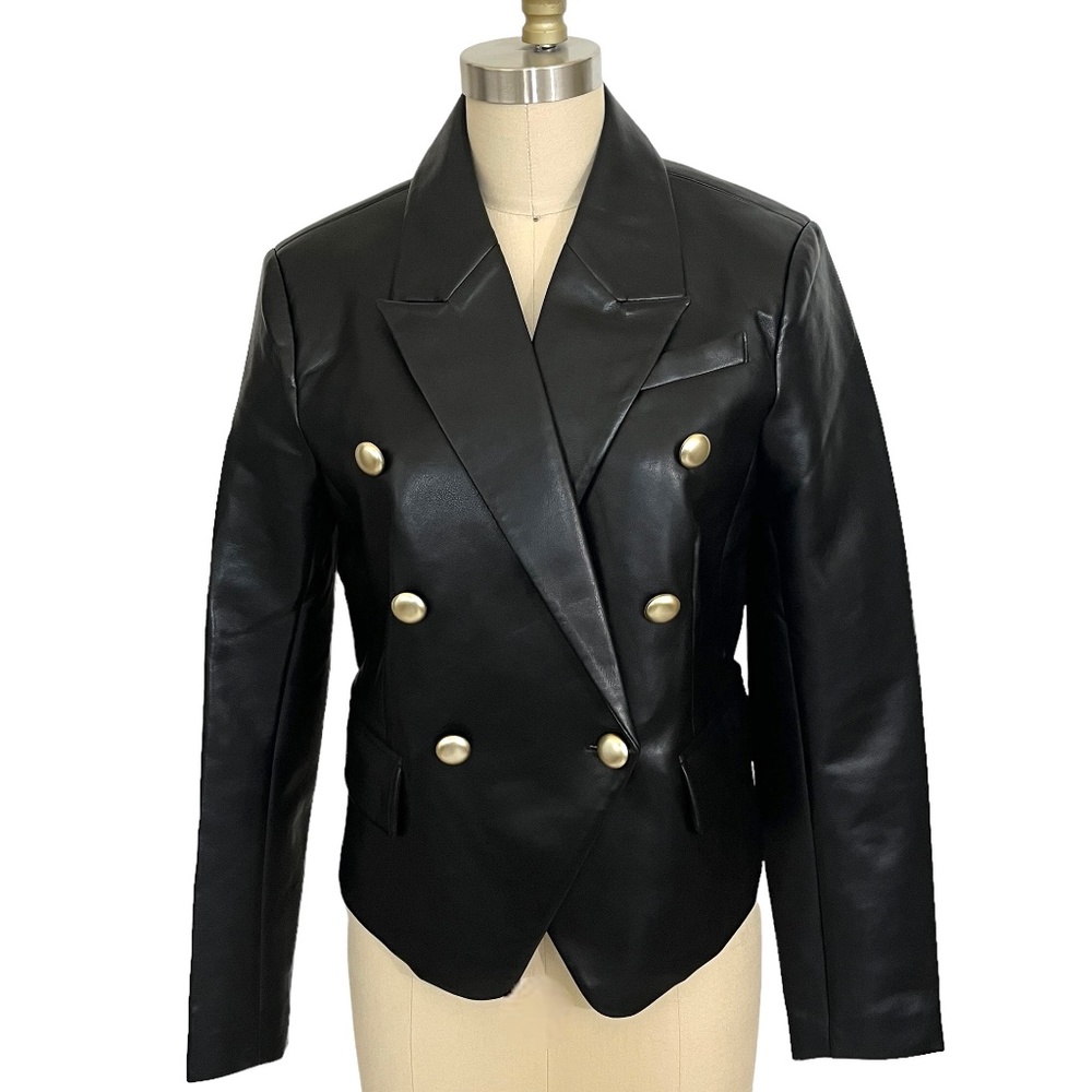 Avec les Filles Gold Button Faux leather Double Breasted Blazer  size small